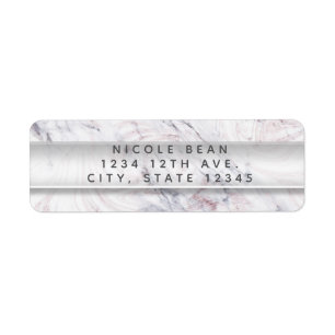 Touch of Rose White & Grey Marble Swirl Chic Party Label