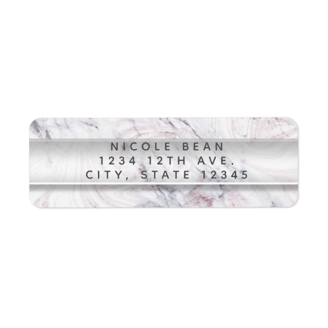 Touch of Rose White & Grey Marble Swirl Chic Party Label (Front)