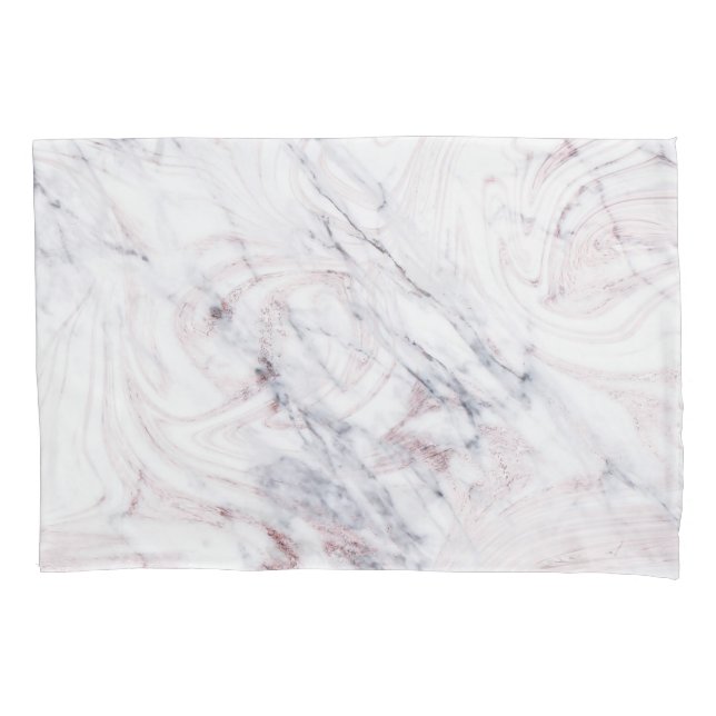 Touch of Rose White & Grey Marble Swirl Chic Pillow Case (Front)