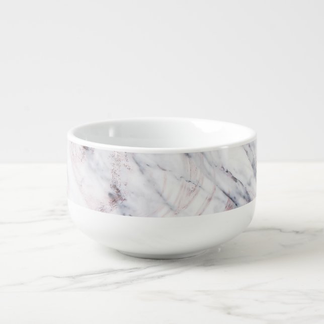 Touch of Rose White & Grey Marble Swirl Chic Trend Soup Mug (Front)