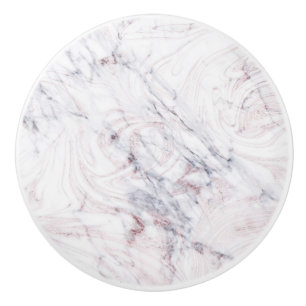 Touch of Rose White Grey Marble Swirl Chic Trendy Ceramic Knob