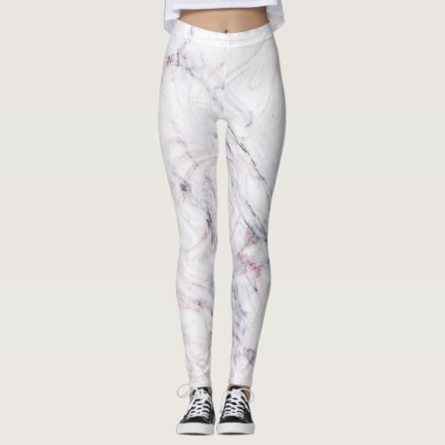 Touch of Rose White Grey Marble Swirl Chic Trendy Leggings