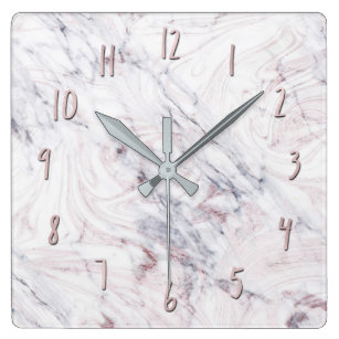Touch of Rose White Grey Marble Swirl Chic Trendy Square Wall Clock