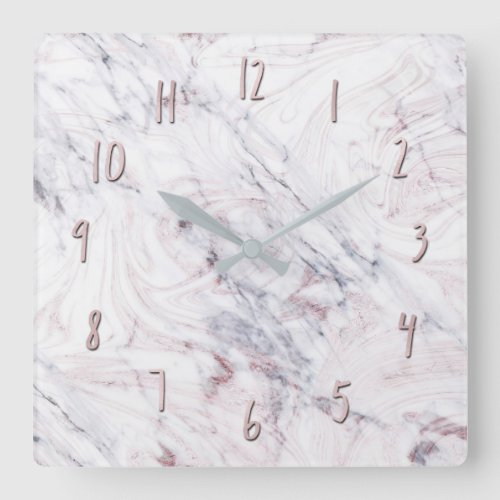 Touch of Rose White Grey Marble Swirl Chic Trendy Square Wall Clock
