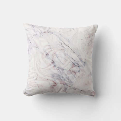 Touch of Rose White Grey Marble Swirl Chic Trendy Throw Pillow
