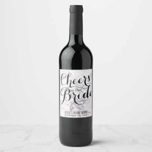 Touch of Rose White  Grey Marble Swirl Chic Wine Wine Label