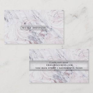 Touch of Rose White & Grey Marble Trendy Chic Business Card