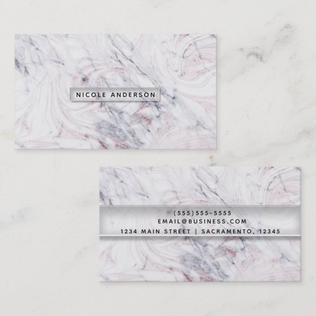 Touch of Rose White & Grey Marble Trendy Chic Business Card (Front/Back)