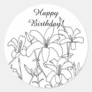 Touch of Spring Outline Flowers Birthday Stickers