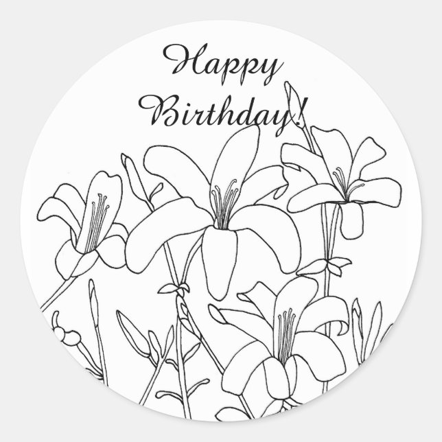 Touch of Spring Outline Flowers Birthday Stickers (Front)