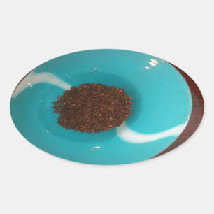 Touch of the Sea: A Cyan Bowl of Coffee Oval Sticker