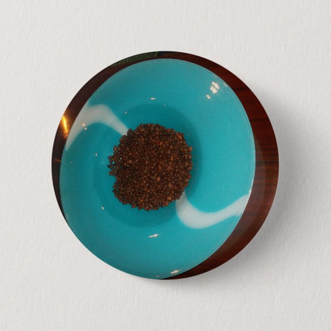 Touch of the Sea: A Cyan Bowl of Coffee Pinback Button (Front)