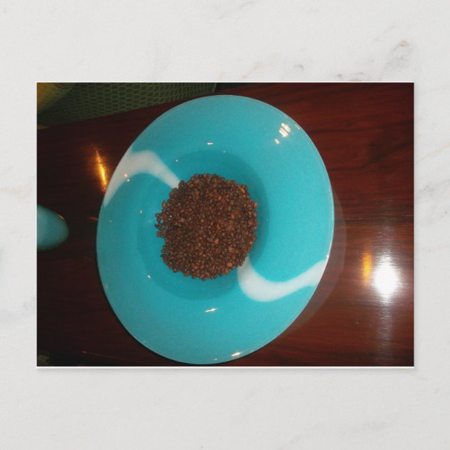 Touch of the Sea: A Cyan Bowl of Coffee Postcard (Front)