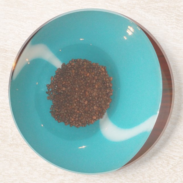 Touch of the Sea: A Cyan Bowl of Coffee Sandstone Coaster (Front)