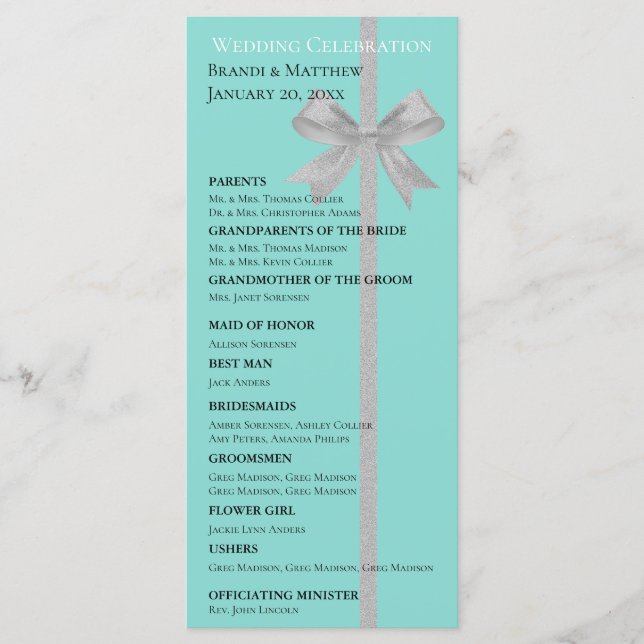 Touch Silver Wedding Suite Bridal Party Ceremony Program (Front)
