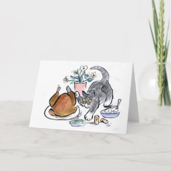 Touch The Turkey - Scat Cat Holiday Card by Nine_Lives_Studio at Zazzle
