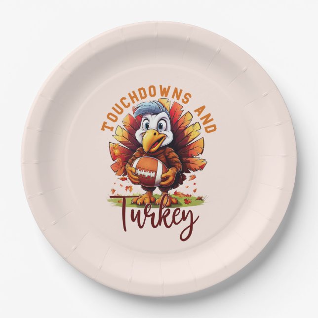 Touchdown and Turkey Thanksgiving Paper Plates (Front)