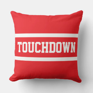 TOUCHDOWN Athletic Bold Bright Red White Stripes Throw Pillow
