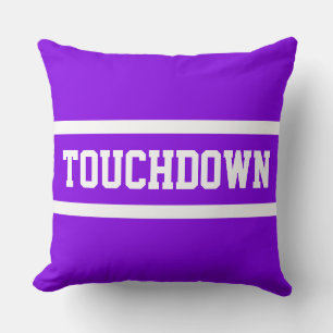 TOUCHDOWN Athletic Fun Bright Purple White Stripes Throw Pillow