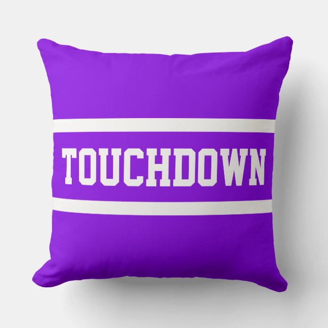 TOUCHDOWN Athletic Fun Bright Purple White Stripes Throw Pillow (Front)
