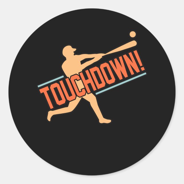 Touchdown Baseball Player Sports Lover Coach Graph Classic Round Sticker (Front)