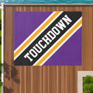 TOUCHDOWN Black Royal Purple Orange Racing Stripes Outdoor Rug
