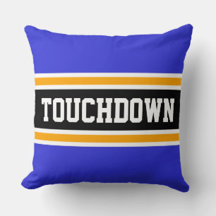 TOUCHDOWN Bold Black Orange Royal Blue Stripes Throw Pillow