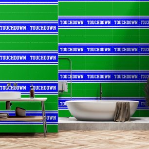 TOUCHDOWN Bright Blue White Green Racing Stripes Wallpaper