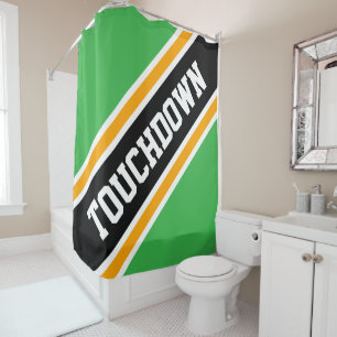 TOUCHDOWN Bright Green Orange Black Racing Stripes Shower Curtain