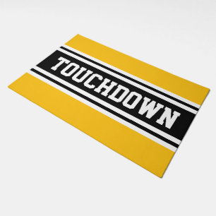 TOUCHDOWN Bright Orange Black Football Stripes Doormat