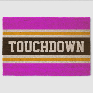 TOUCHDOWN Bright Pink Black Football Stripes Fiber Doormat
