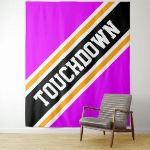TOUCHDOWN Bright Pink Black Orange White  Stripes Tapestry