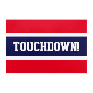 TOUCHDOWN Bright Red White Navy Blue Stripes Acrylic Print