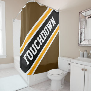TOUCHDOWN Brown Orange Black Racing Stripes Shower Curtain