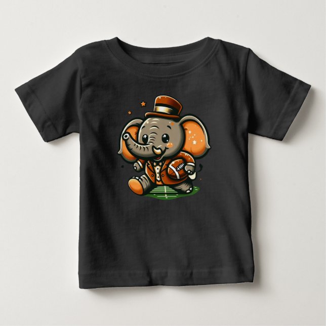 Touchdown Elephant: Cartoon Football Baby T-Shirt (Front)