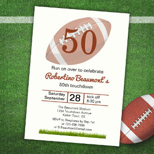 Touchdown Fifty Funny Football 50th Birthday Invitation
