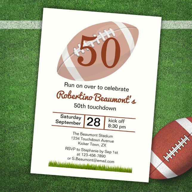 Touchdown Fifty Funny Football 50th Birthday Invitation (Creator Uploaded)