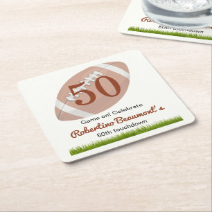 Touchdown Fifty Funny Football 50th Birthday Square Paper Coaster