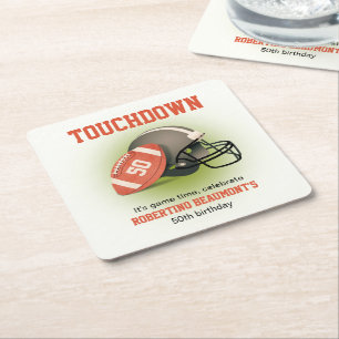 Touchdown Fifty Vintage Football 50th Birthday Square Paper Coaster