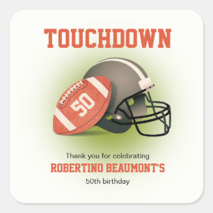 Touchdown Fifty Vintage Football 50th Birthday Square Sticker