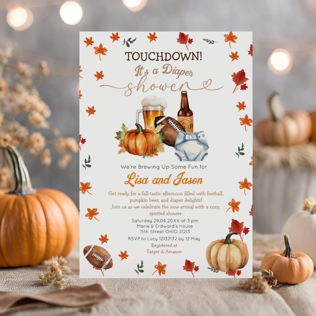 Touchdown Football Pumpkin Beer Fall Diaper Shower Invitation (Creator Uploaded)