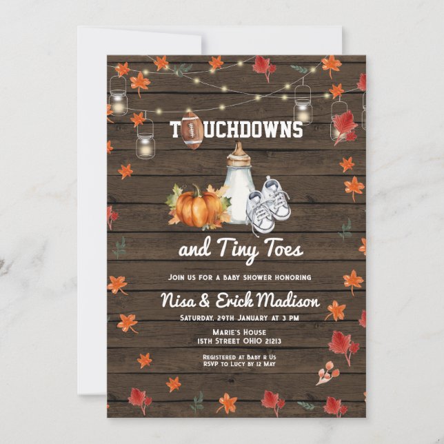 Touchdown Football Tiny Toes Pumpkin Baby Shower Invitation (Front)