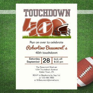 Touchdown Forty Funny Football 40th Birthday Invitation