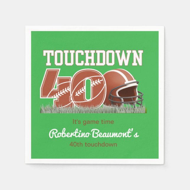 Touchdown Forty Funny Football 40th Birthday Napkins (Front)