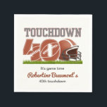 Touchdown Forty Funny Football 40th Birthday Napkins<br><div class="desc">Score big with this energetic football-themed birthday invitation! With “Touchdown” boldly headlining the design in a sporty font and a graphic of the numbers 40 with a football overlay and helmet, this napkin sets the tone for a fun, high-energy celebration. The date and time appear in a creative game-ticket layout,...</div>
