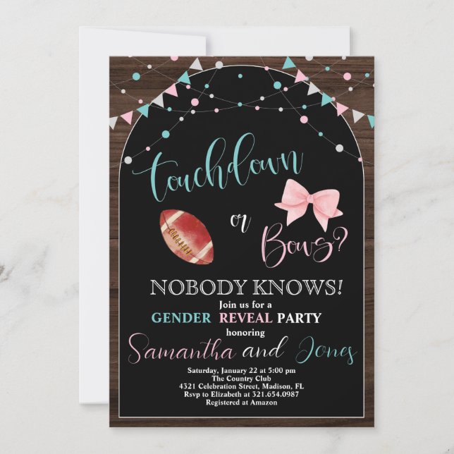 Touchdown or Bows Gender Reveal Party Invitation (Front)