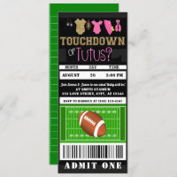 Touchdown or Tutus Football Ticket Gender Reveal Invitation