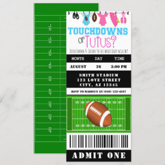Touchdown or Tutus Football Ticket Gender Reveal Invitation
