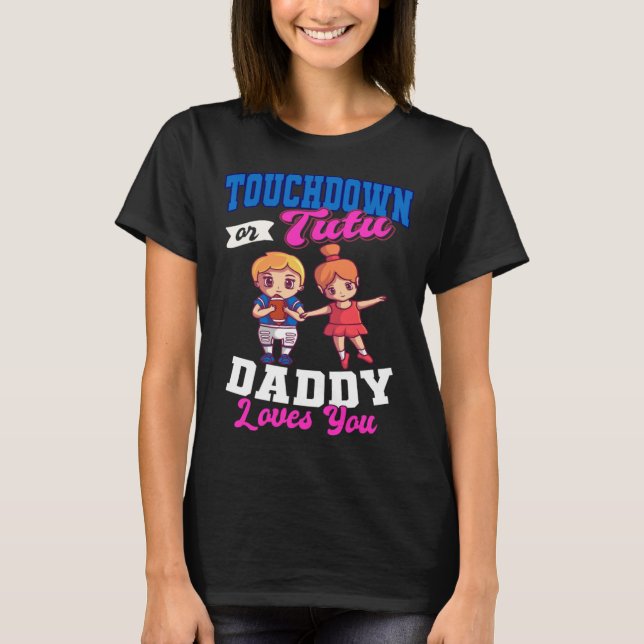 Touchdown Or Tutus Gender Reveal Baby Shower Annou T-Shirt (Front)