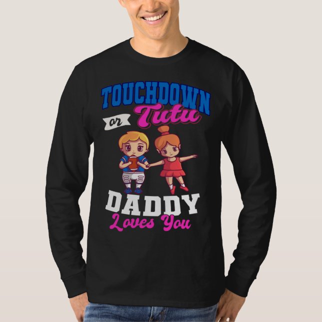 Touchdown Or Tutus Gender Reveal Baby Shower Annou T-Shirt (Front)